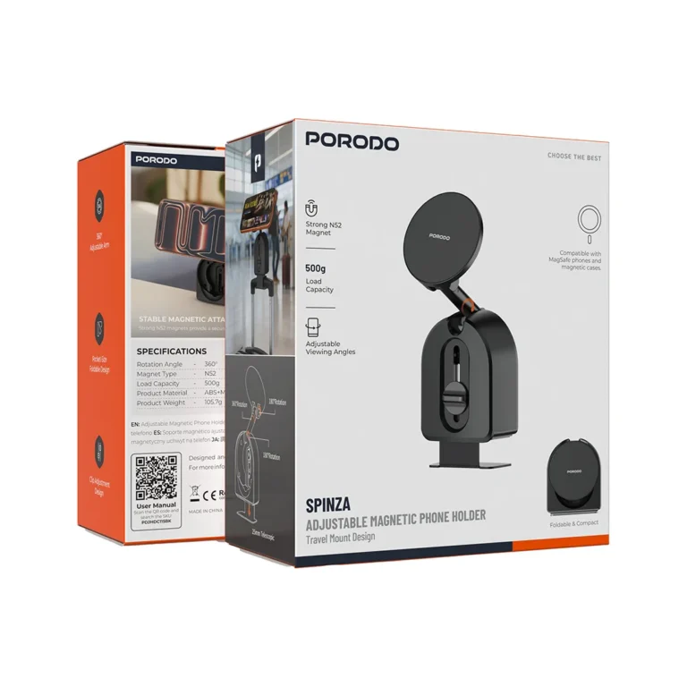 Porodo Spinza Adjustable Magnetic Phone Holder - Black