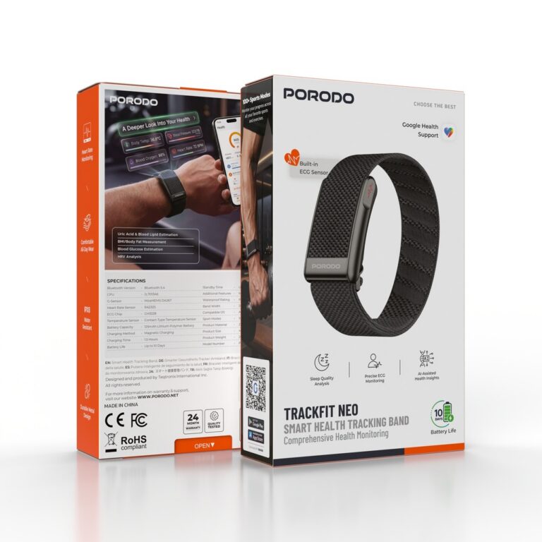 Porodo TrackFit Neo Smart Health Tracking Band with Comprehensive Health Monitoring - Black