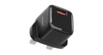 Porodo Viktor Series 18W USB-A Wall Charger with USB-A to USB-C Cable - UK Plug - Black
