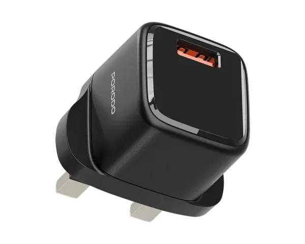 Porodo Viktor Series 18W Wall Charger with USB-C to Lightning Cable & UK Plug - Black