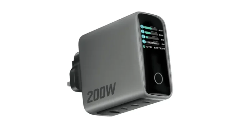 Powerology Helion 4-Port 200W GaN Wall Charger - Grey