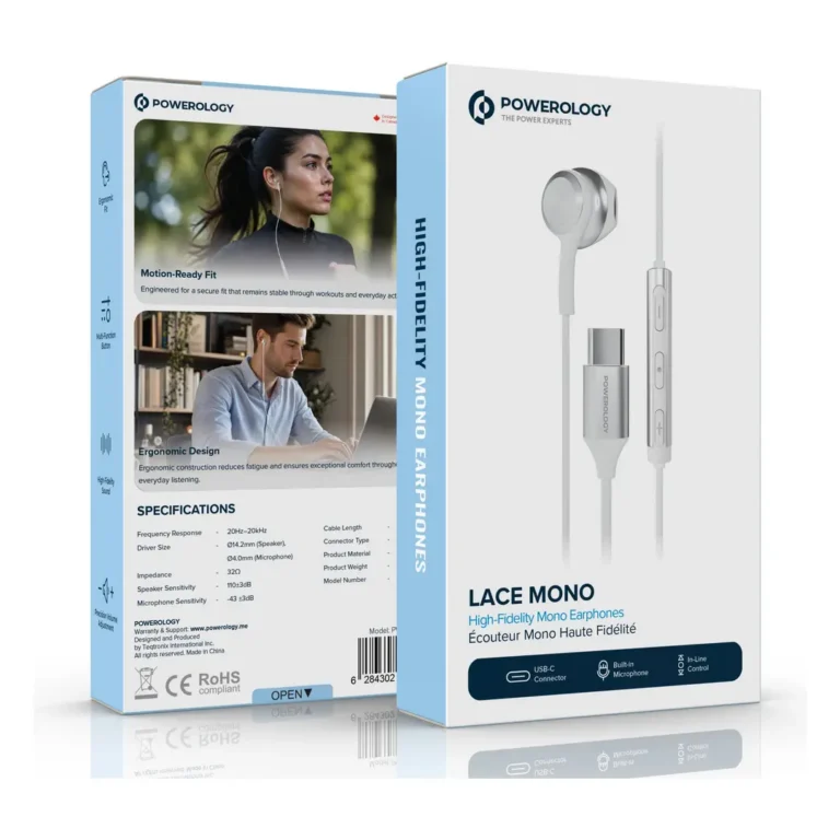Powerology Lace Mono High-Fidelity Mono Earphones - White