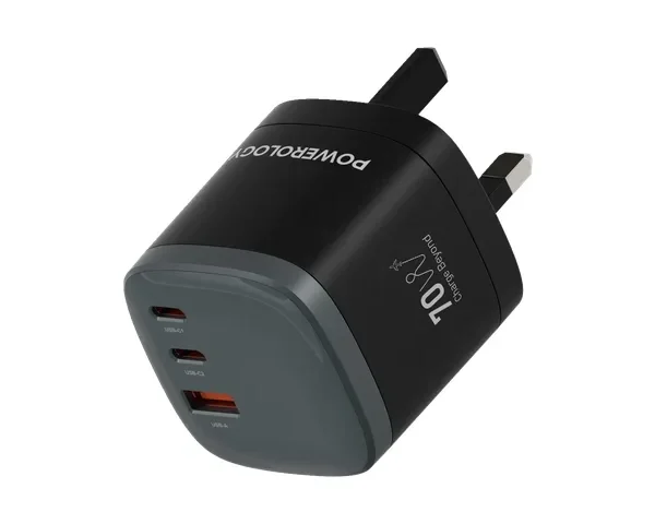 Powerology Mondial 70W GaN III Universal Travel Charger - Black