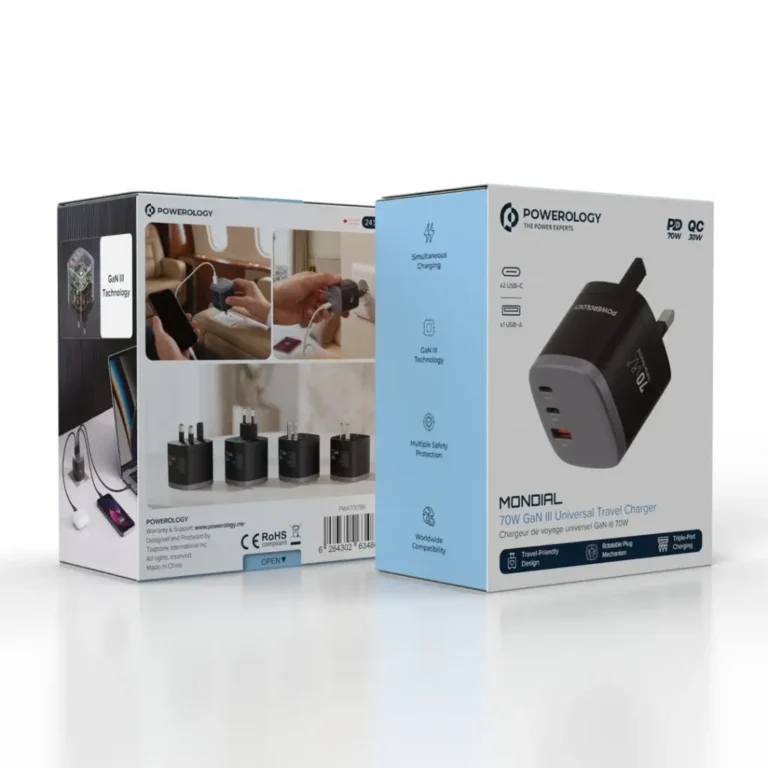 Powerology Mondial 70W GaN III Universal Travel Charger - Black