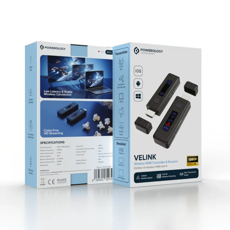 Powerology VELINK Wireless HDMI Transmitter & Receiver - Black