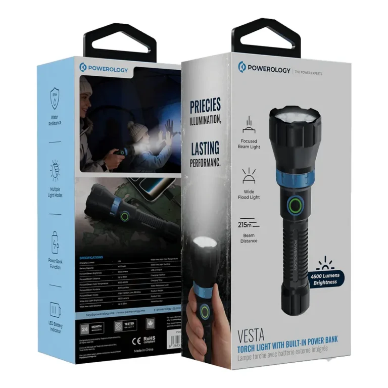 Powerology Vesta Torch Light with Built-In Power Bank - Gray