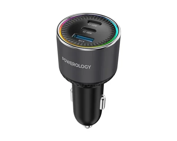 Powerology Élan 240W Dual USB-C & USB-A Car Charger – Grey